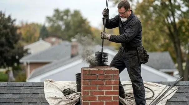 Rooftop chimney sweep in Camarillo
